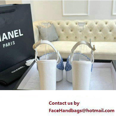 Chanel Tweed  &  Patent Calfskin Sandals G45555 Blue 2024